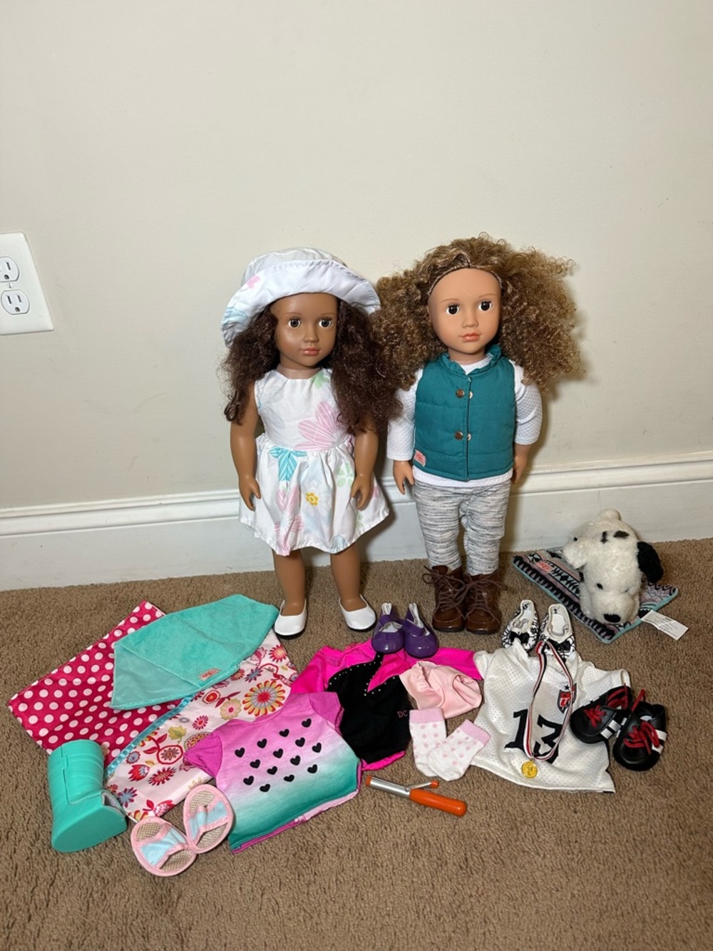 Our Generation 18in Doll Lot Of 2 Clothes Accessories Sleeping Bag Pet Soccer